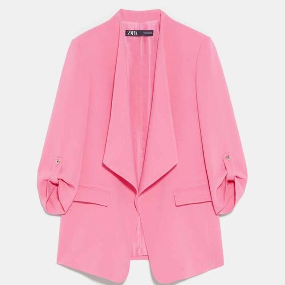 ZARA BUBBLEGUM PINK GOLD TONE BUTTON FLYAWAY BLAZER WITH LAPEL COLLAR $69.90 - Picture 4 of 9